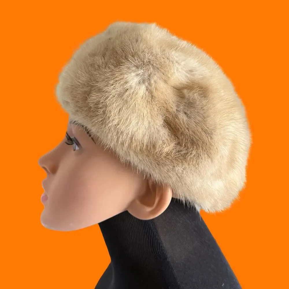 50's vintage blonde mink fur mob wife old hollywood pillbox hat XS Tsontos Furs